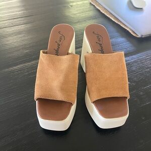 Free People Brown and White Platform Mules